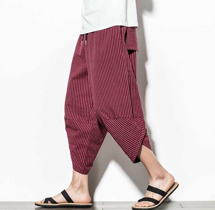 Pantalon japonais strié Rouge