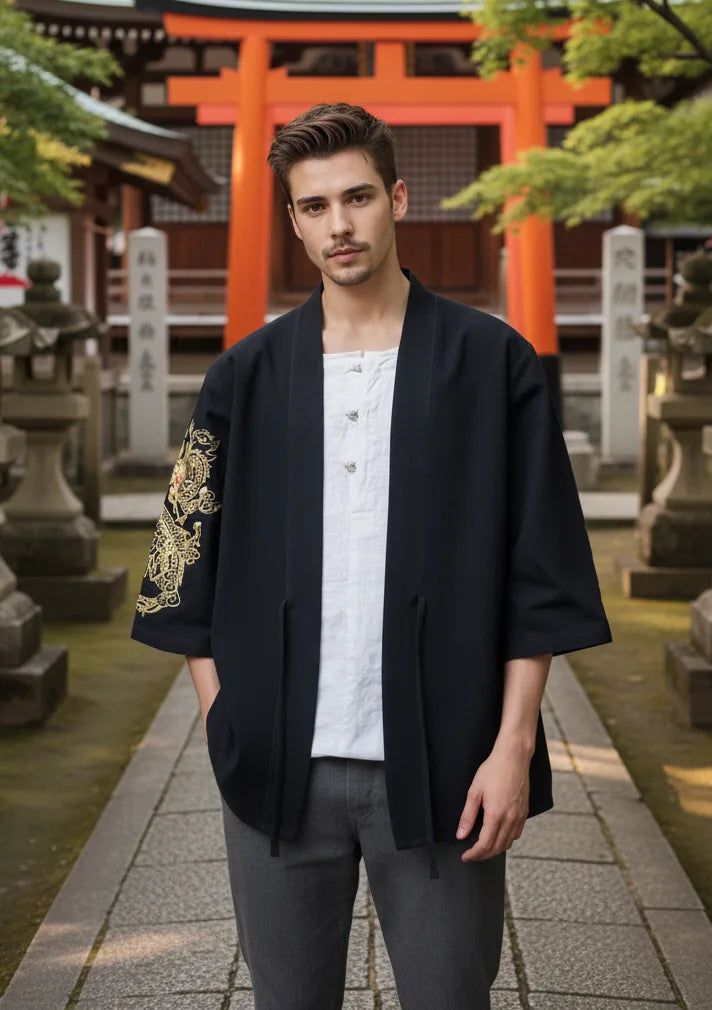 Veste kimono homme noir dragon